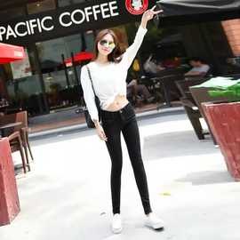 时简 韩版弹力小脚铅笔紧身牛仔裤女2021秋复古高腰直筒九分裤ins