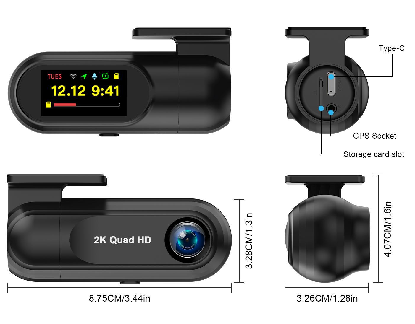 Cross-Border 2.5K High-Definition Hidden Single-Lens Dash Cam with Wifi Time-Lapse Recording and Gps Tracking