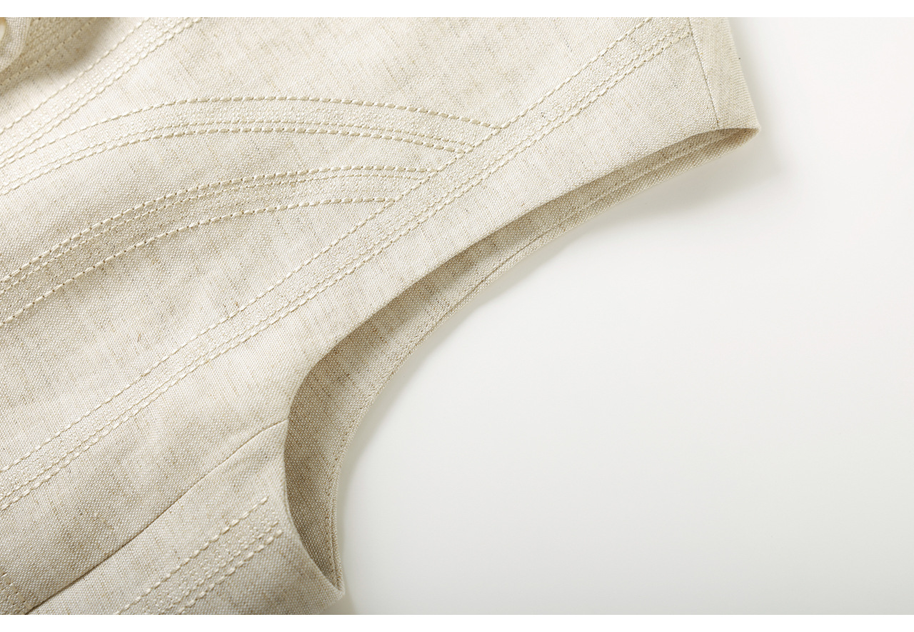 Áo khoác gile không tay cổ chữ V phối lớp phong cách cổ điển chất liệu vải lanh pha sợi Tencel — Màu cà phê chi tiết 29