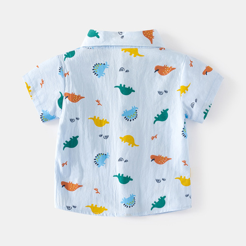 Comfortable casual style cartoon pattern cotton boys' shirt 2023 fashionable moisture-wicking lapel button-down short sleeves
