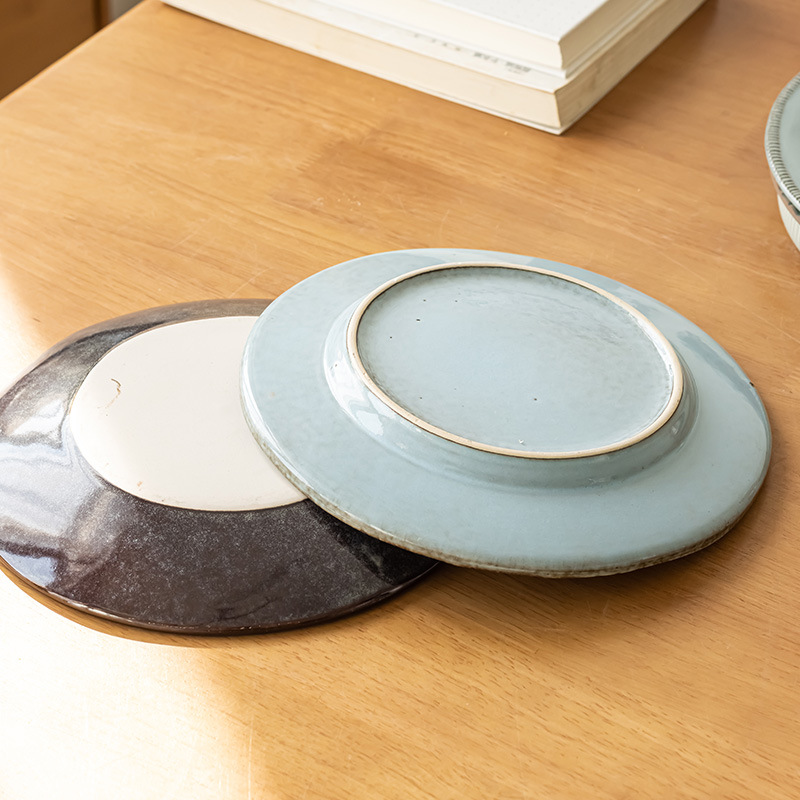 Una colección grande de platos de 8 pulgadas atractivos y prácticos, platos de cerámica retro, platos de dim sum, vajilla redonda para el hogar