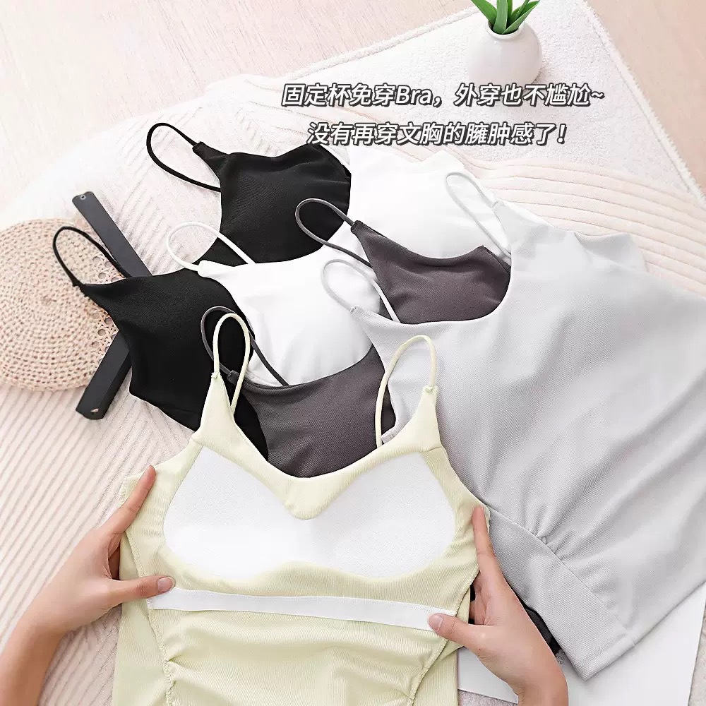 Chaleco nuevo estilo eslinga todo fósforo ropa exterior con almohadilla para el pecho pliegues simples de alta gama moda chica caliente base hermosa espalda tubo superior mujer
