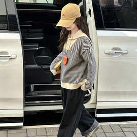 女童毛衣秋冬款2025新款儿童秋装大童洋气线衫纽扣套头翻领针织衫