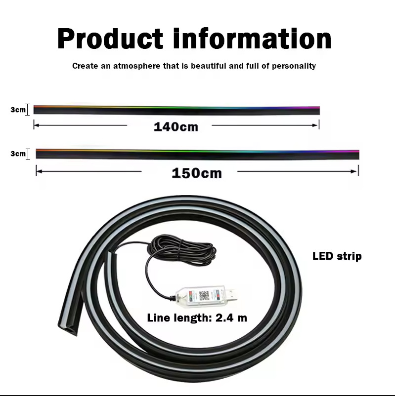 New Car Atmosphere Light USB Instrument Panel Wrap-Around through Led Windshield Silicone Light Streamer Atmosphere Light