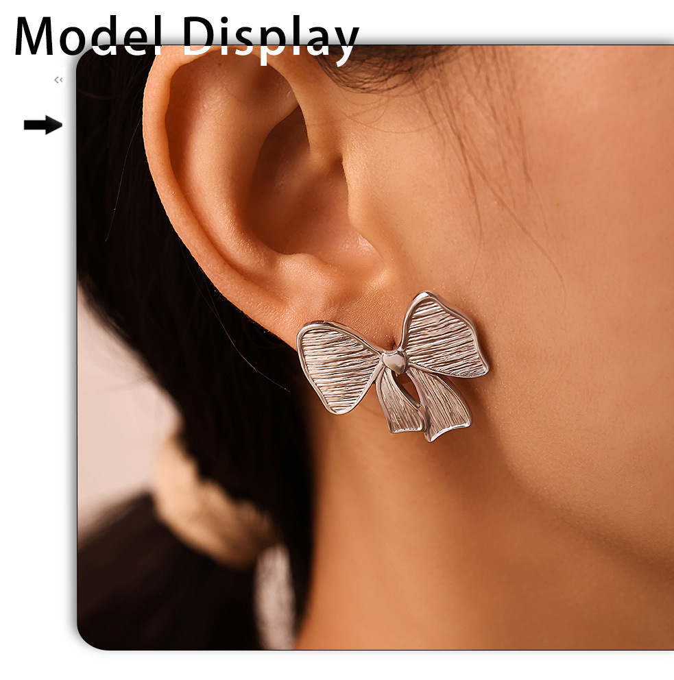 Square Sugar Bow Earrings For Women In Titanium Steel Gold Tone_voghion.com