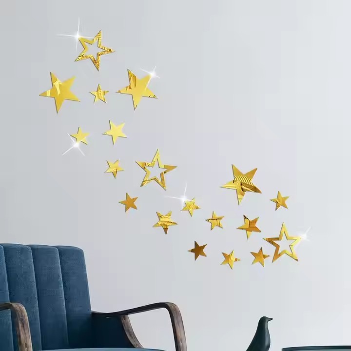 Étoile creuse acrylique de 1 mm, autocollant miroir 3D multi-tailles pour décoration murale d'entrée de chambre d'enfant_voghion.com