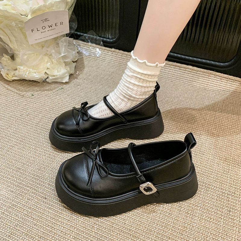 Женские летние лоферы в британском стиле, ретро-бант, круглый носок, толстая подошва, универсальные, модель Мэри Джейн