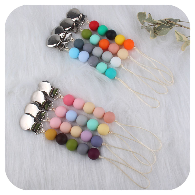 Suministros para bebés nuevo clip de pezón de hierro redondo dientes de bebé moler cuentas de silicona Cadena de pezón cadena anti-caída