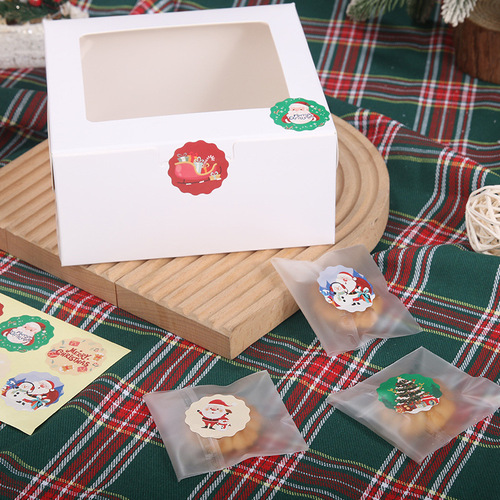 Wavy-edged Cartoon Round Christmas Decal Stickers for Baking Packaging Seals—Decorative Santa Claus Labels