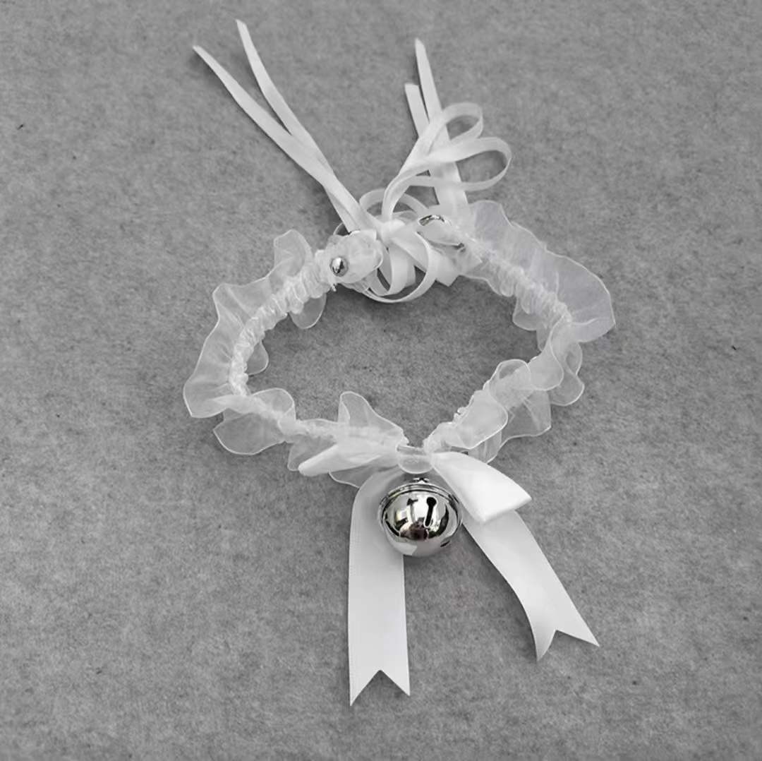 Lace Bell Collar Necklace with Bow and Bell, Black Cute Neck Accessory — detail image 11