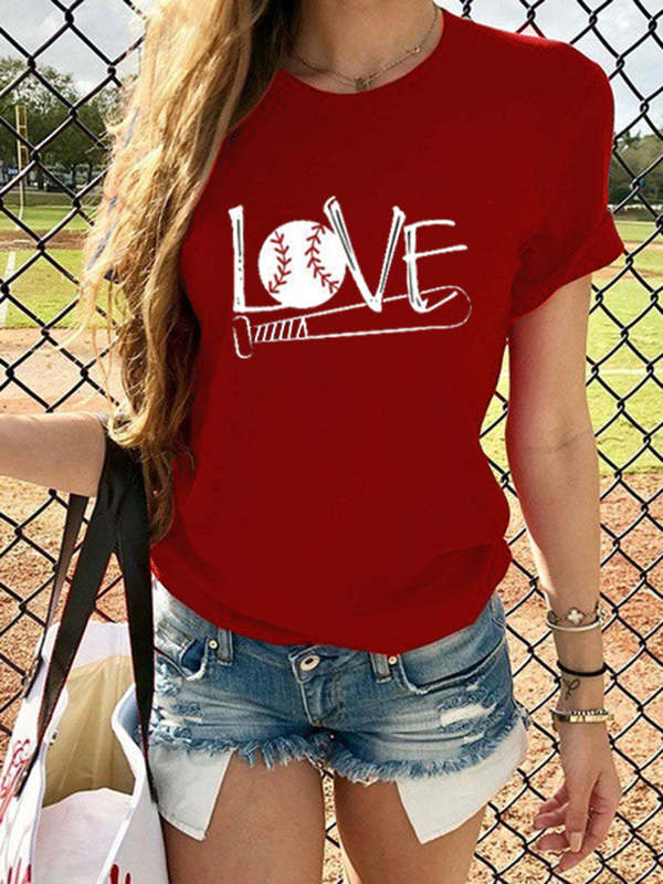 European and American Foreign Trade New Women's Love Baseball Letter T-Shirt Short-Sleeve Printed Pattern Fashion Women's Top
