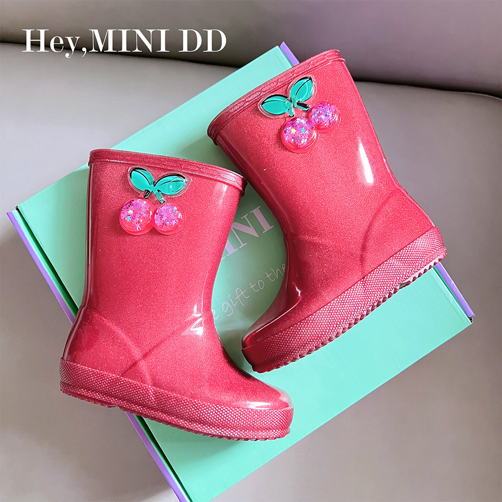 Minidd 2026 New Children's Rain Boots for Girls, Cute Cherry Water Boots, Waterproof and Non-Slip