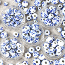 景德镇青花陶瓷圆珠 diy手工编织非遗陶瓷花珠手链项链饰品配件
