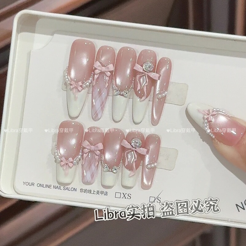 【Pink Satin Sweetheart】Purely Handmade High-End Cat-Eye Nail Art, Elegant and Versatile Fairy-Style Nail Design