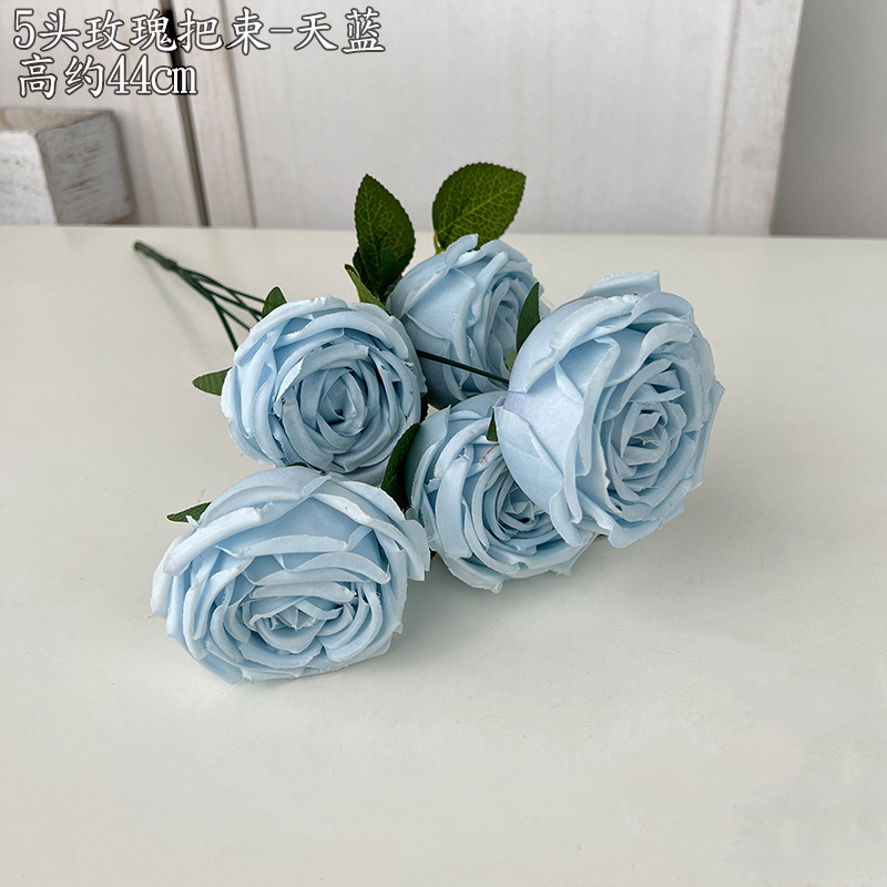 Alta simulación 5-cabeza curling Rosa mango manojo francés ramo carretera plomo flor artificial falso decoración del hogar boda Rose