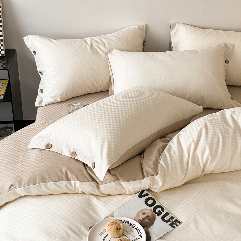 Luz de lujo jacquard de algodón de fibra larga satén conjunto de cuatro piezas 100 algodón puro color a juego cama de cuatro piezas de estilo nórdico cubierta de la colcha hoja de cama