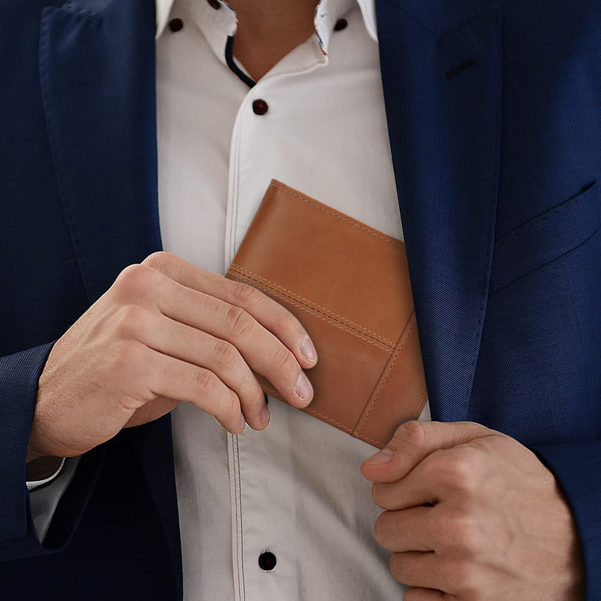 Cartera de ocio de negocios de Europa y los Estados Unidos, cartera de cuero real de tres plegados, cartera de cuero RFID antirrobo, cartera de cuero de vaca para hombres