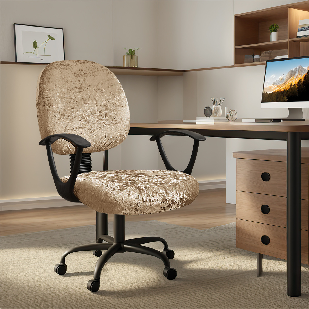 Transfronterizos color sólido elástico diamante seda cubierta de silla de escritorio cubierta de respaldo universal cubierta de asiento cubierta de taburete TEMU