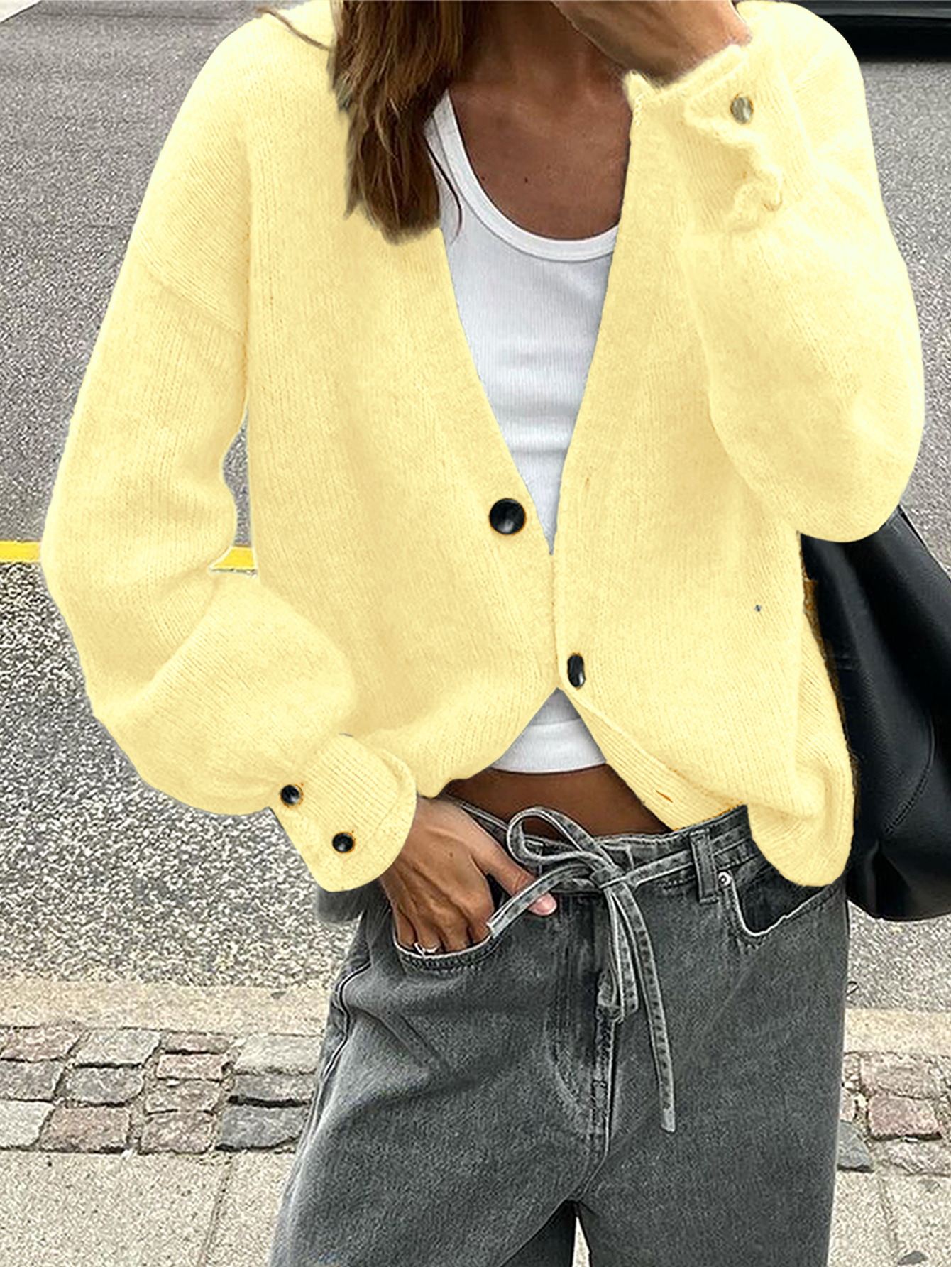 Kaikuo Europa y América de moda botones de lana de manga larga suéter multicolor ropa de mujer otoño / invierno 2025 Amazon