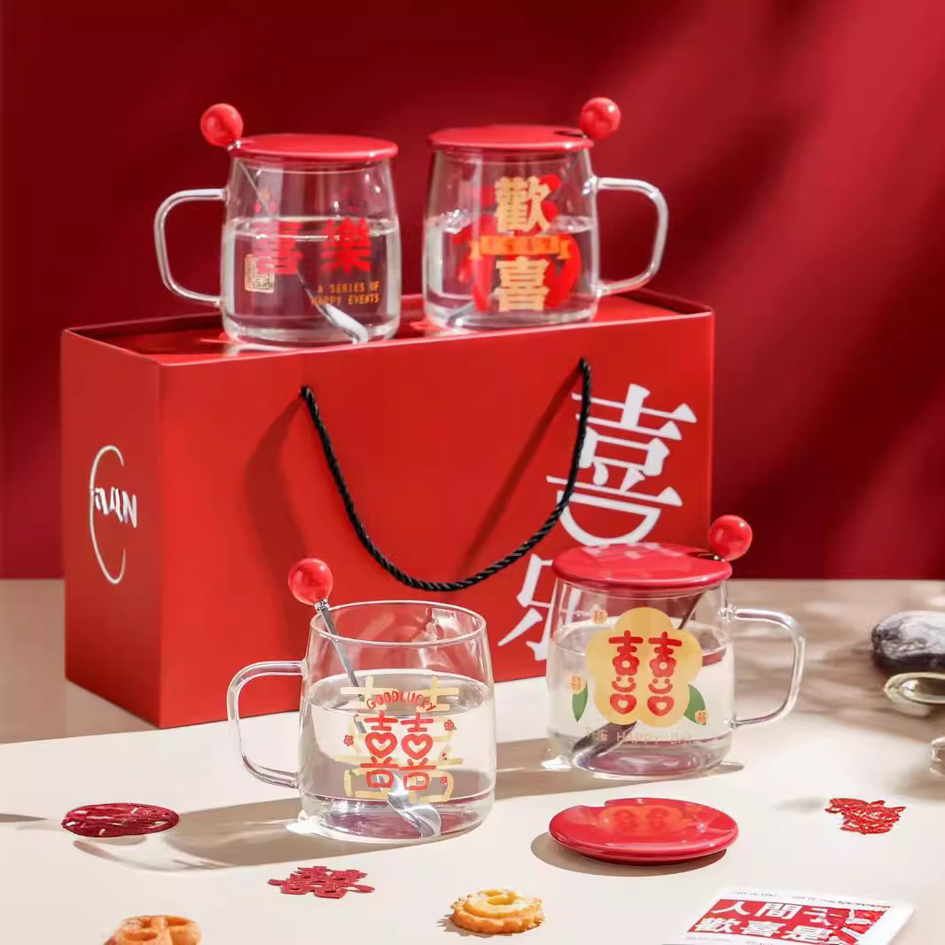 Boda creativa china, personalidad de alto valor facial, copa de vidrio, copa de regalo de mano, copa de agua de boda