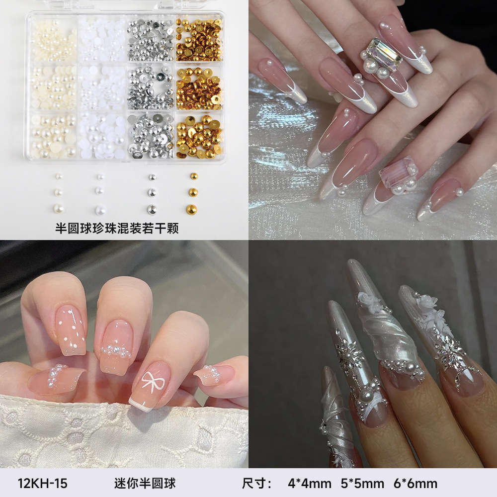 12 piezas de joyería de diamantes de manicura plana de fondo plano intermitente checo de diamantes de formas especiales joyería de mariposa de lentejuelas de uñas de perlas de todo fósforo