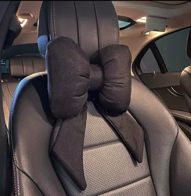 Internet Popular Ribbon Cotton and Linen Bow Headrest Neck Pillow Waist Pillow Autumn and Winter Cute Back Cushion Car Pillow Car Hug (Other Automotive Interior Supplies) - ribbon-bow-headrest-black