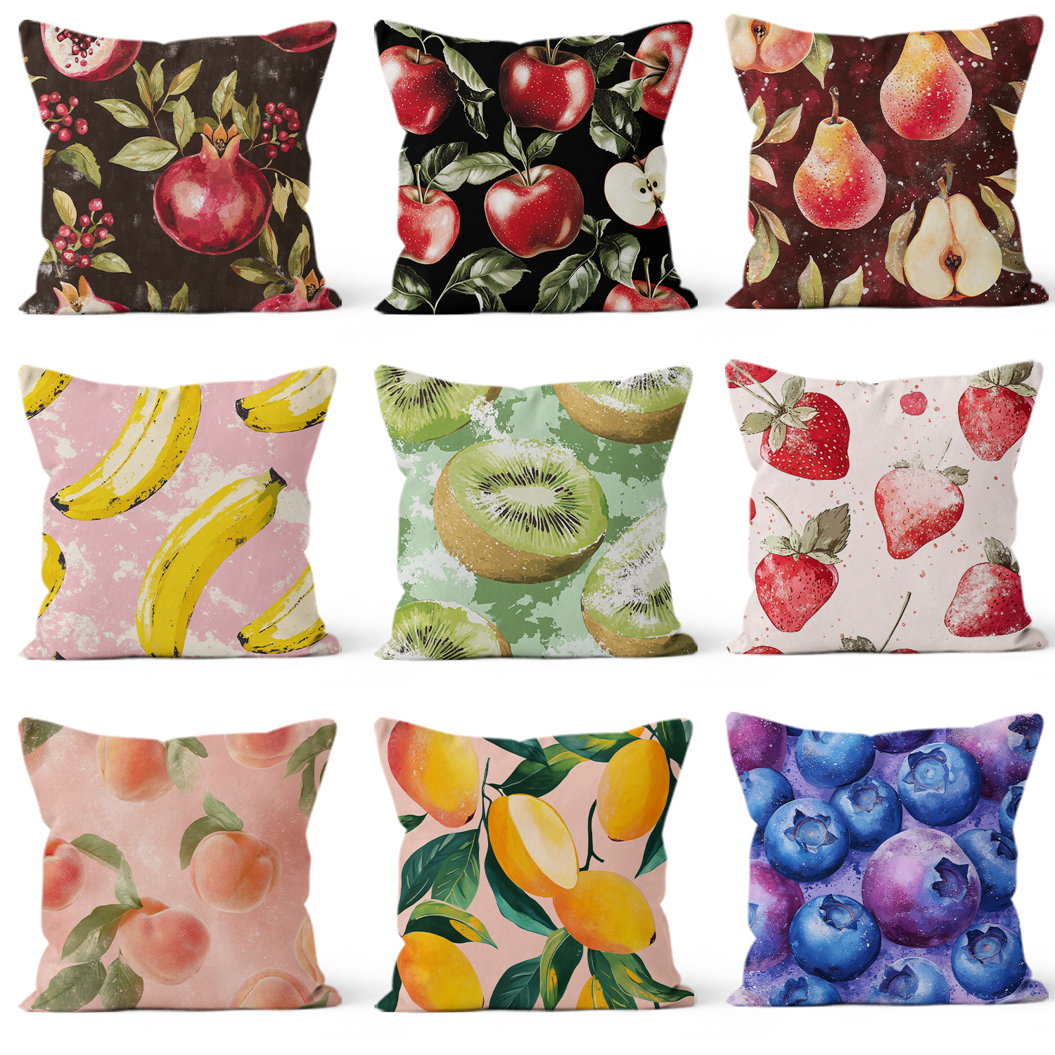 Frutas estampadas almohada acuarela moderna cuadrada sala de estar sofá dormitorio cabezal de cama almohada funda sin núcleo cojín
