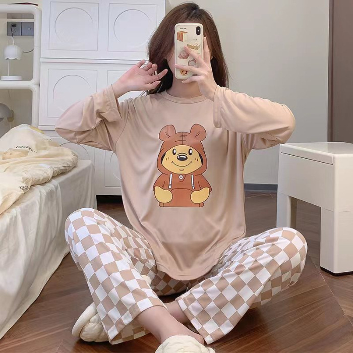 春秋の新型丸首のミルクの糸の長袖の甘くてかわいい漫画のカジュアルなパジャマの女性の家の服は外に着ることができます。|undefined