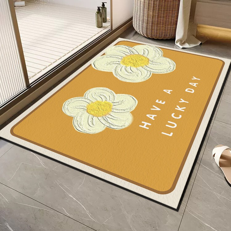 Fresh and Simple Floral Non-Slip Mat for Bathroom Entrance, Durable and Stain-Resistant Doormat for Entryway and Bathroom