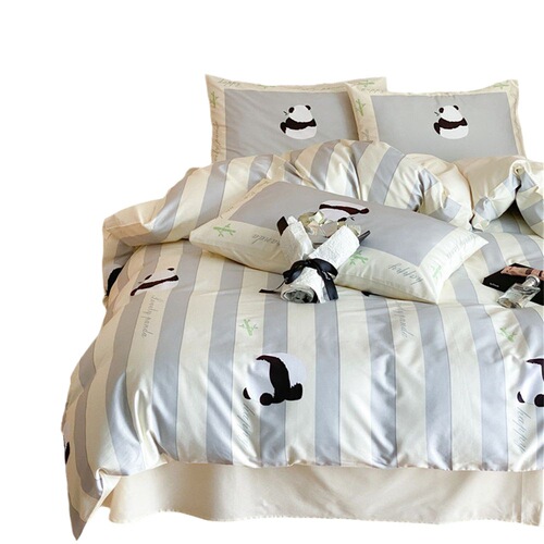 Striped Panda Digital Printing 100 Thread Count Long Staple Cotton Four Piece Cotton Quilt Cover Small Fresh Double Bedding