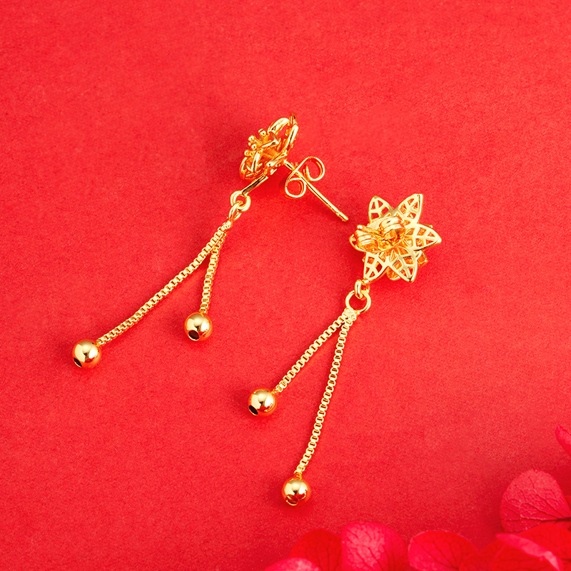 Vietnam oro Bauhinia pendientes borla flor hueco de las mujeres pendientes de moda largo elegante aguja de plata pendientes de nicho image 3