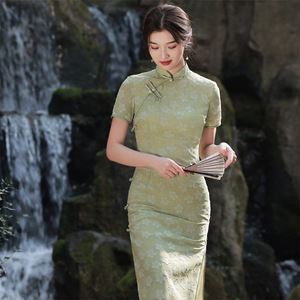 Chinese Dresses for women  chiffon improved cheongsam young girl long the green fairy skirts in high-end temperament