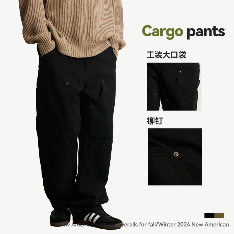 Vaqueros de herramientas estadounidenses de otoño e invierno UNF para hombres, remaches de marca de moda nacional sueltos, bolsillos grandes, monos neutros