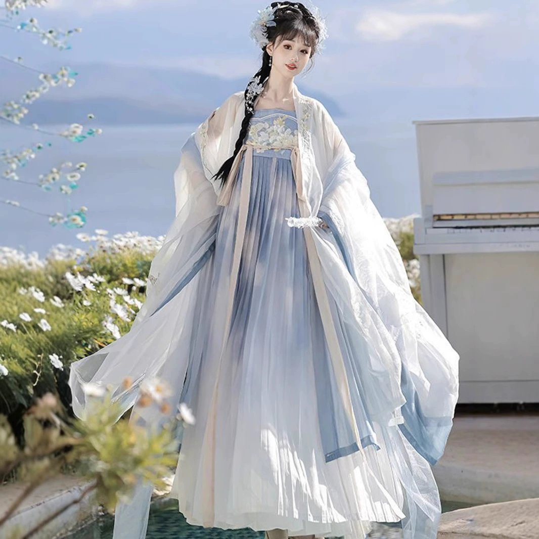 Оригинальный Hanfu женский 2025 новая тяжелая промышленная вышивка юбка с большими рукавами