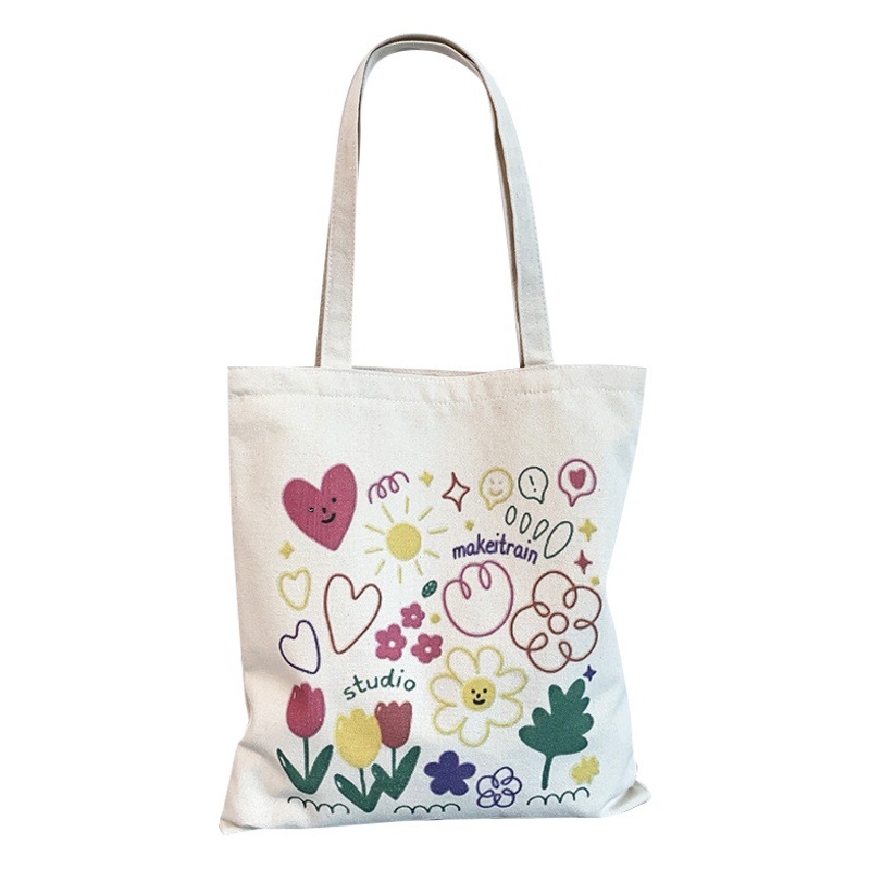 Graffiti artístico dibujos animados Lindo bolso de lona femenino ins coreano verano bolso de hombro portátil cremallera bolsa de viaje estudiante