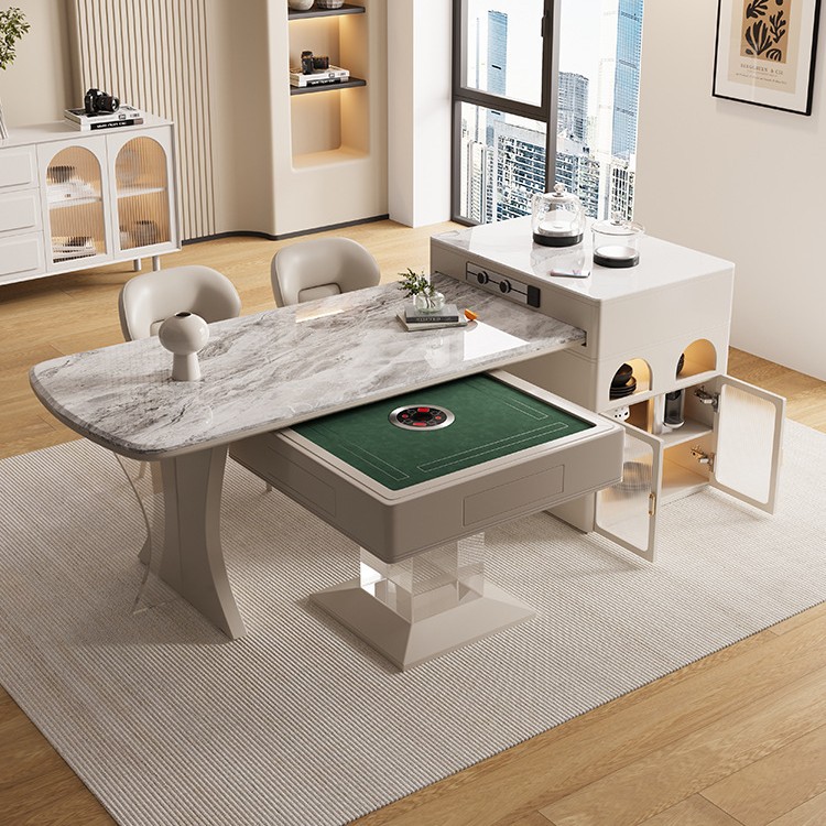 Tablero de roca de lujo ligero moderno mesa de mesa de isla retráctil mesa de mahjong máquina de mahjong silenciosa multifuncional de doble uso completamente automática