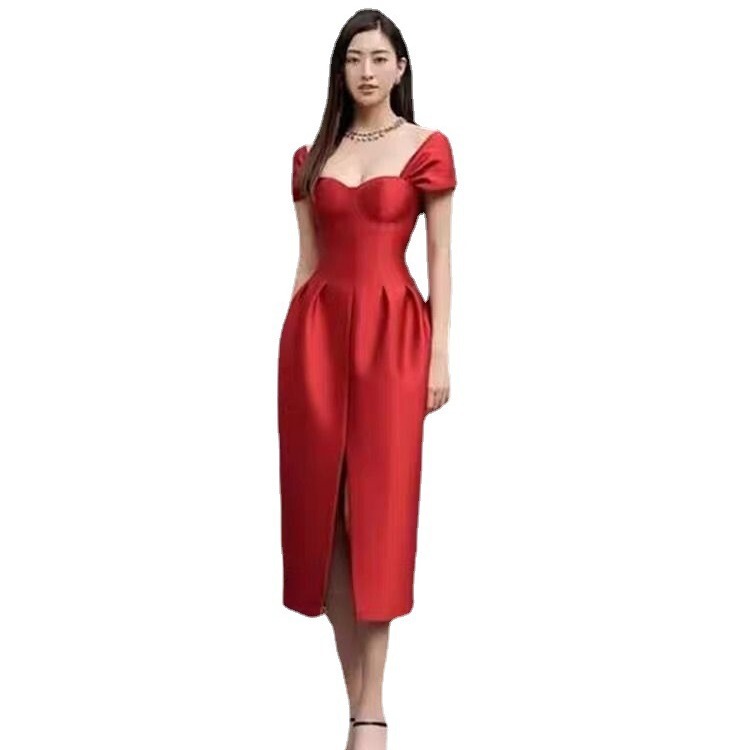 Cross-Border Exclusive Supply for Amazon: Spring/Summer Designer Strapless Waist-Cinching Dress, Slim-Fitting, Elegant Socialite-Style Gown