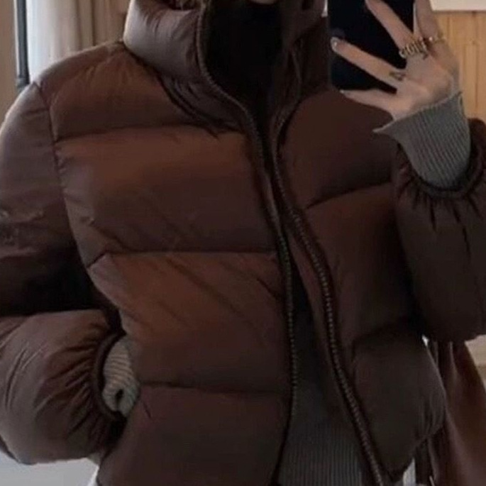Cross-Border White Duck Kendall Jenner Down Women Short European Version Coffee Color Loose Stand Collar Thickened High_voghion.com