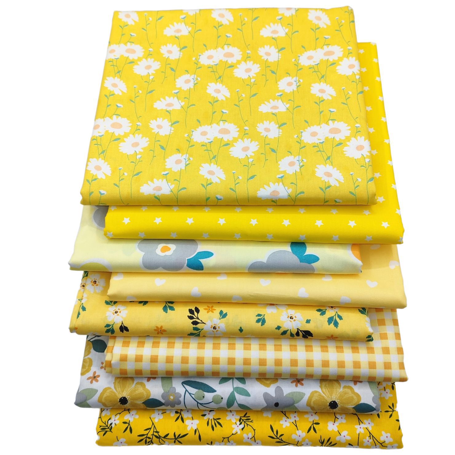 新品全棉斜纹印花布料DIY手工拼布黄色花系列纯棉碎花床品面料