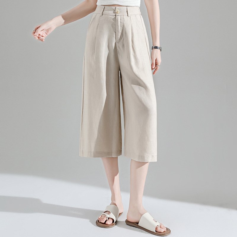 2307 Linen Wide-Leg Pants for Women, Cropped, Summer 2026 New Style, High-Waisted, Slimming, Thin, Petite Cotton-Linen Pants for Women