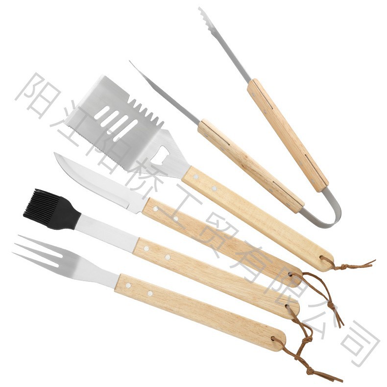 Amazon Hot Cross-Border Acero inoxidable parrilla caja de madera de cinco piezas camping al aire libre parrilla conjunto de herramientas