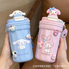学生ストローカップ携帯ハンディコーヒーカップストロー保温カップかわいいカップステンレス大衆手持ちひも
