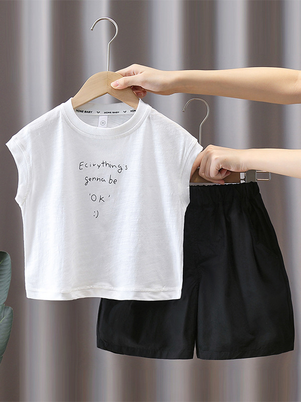 7370 traje sin mangas para niños 2025 nueva ropa de verano de celebridades de Internet chaleco de verano occidental para niños de dos piezas verano