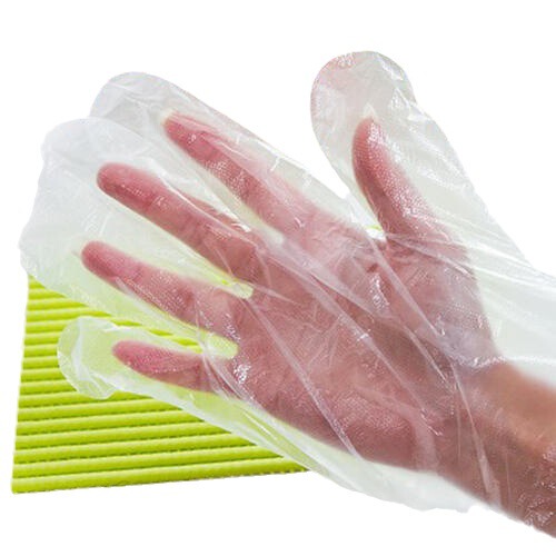 Factory direct sales disposable gloves transparent oil-proof hairdressing and catering thickened plastic film PE gloves 100 pieces/pack