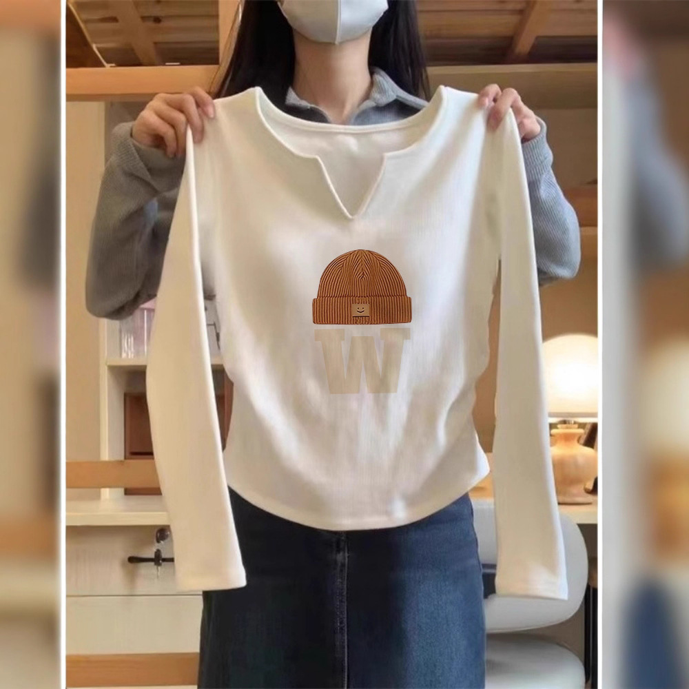 纯棉修身长袖t恤女装加绒内搭打底衫秋冬季2025早秋新款短款上衣