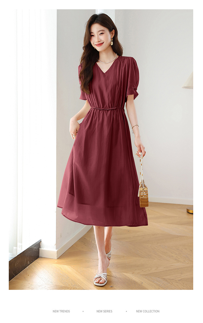 Đầm ôm body nữ cổ chữ V tay ngắn thiết kế eo ZQ2579 — Màu đỏ rượu, Màu kaki chi tiết 21