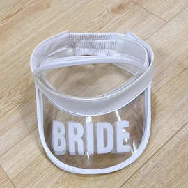 亚马逊热销透明婚礼派对PVC空顶帽BRIDE新娘男女防紫外线遮阳帽