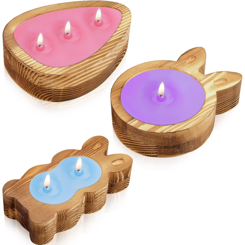 3-Piece Set Easter Bunny Egg Dough Bowl for Candles or Decoration Rustic Retro Hand-Carved