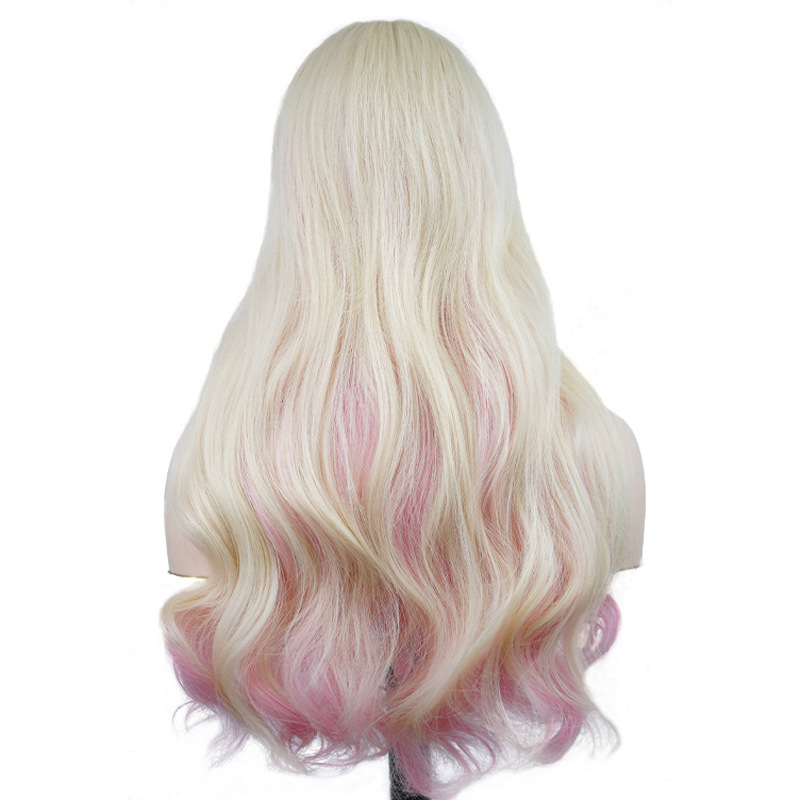 Synthetische Perücke, Chemiefaser-Perücke, komplettes Set mit geteiltem Pony und großen, gewellten, langen, lockigen Party-Perücken_voghion.com