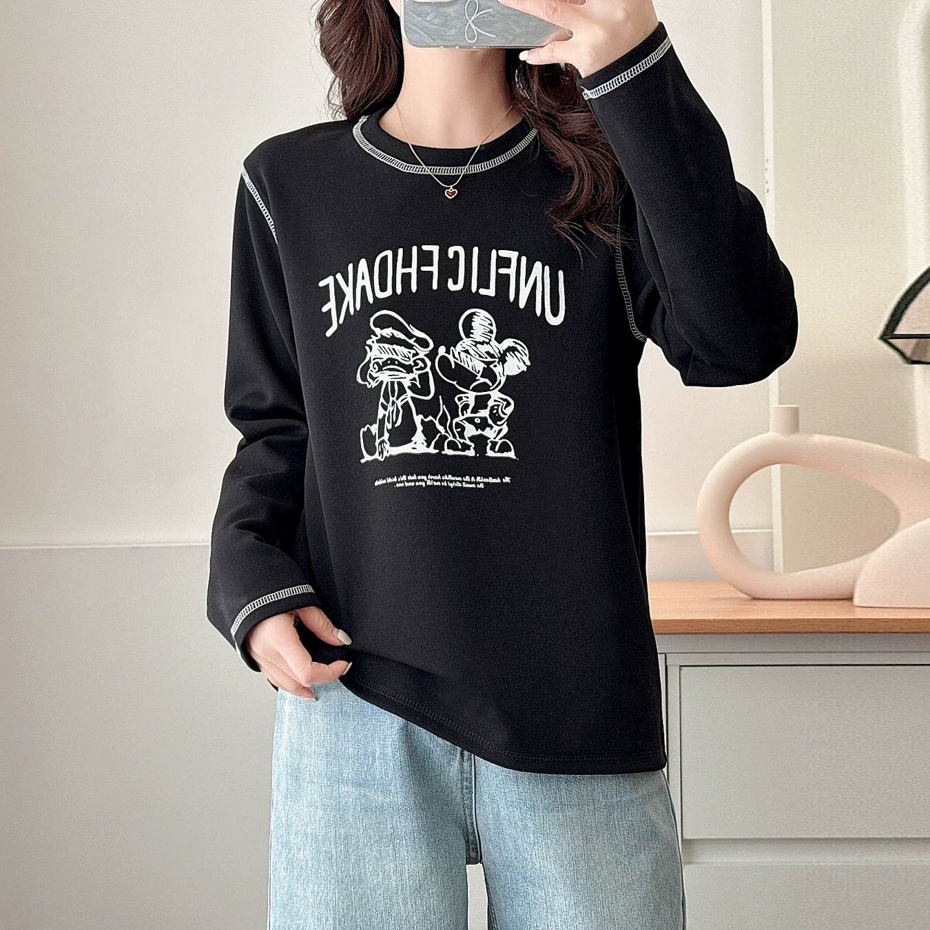 Autumn long-sleeve, base T-shirt, plus size